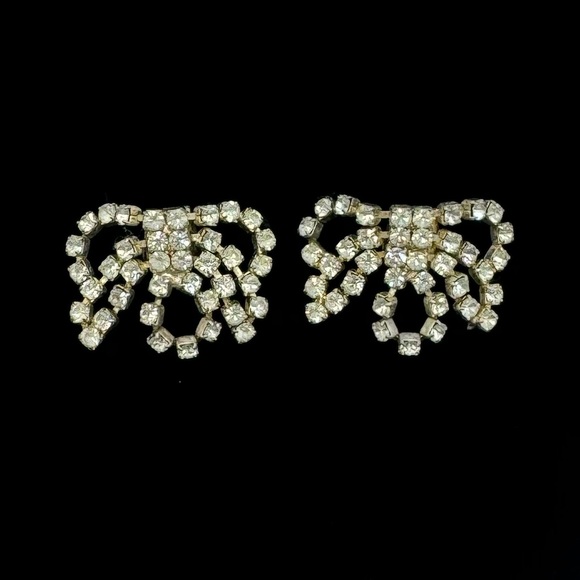 VINTAGE Crystal Bow Shoe Clips - Picture 1 of 10